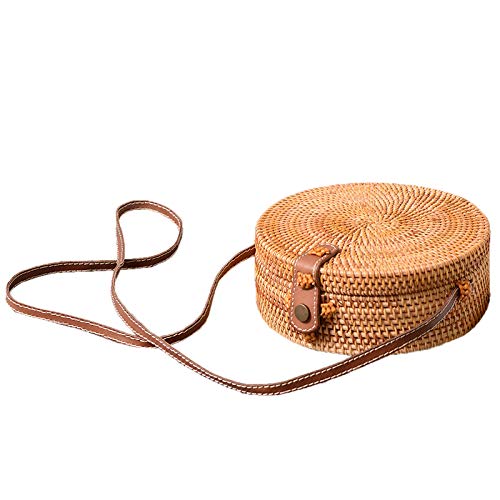 WOVELOT Bali Bolso de Cuero Hecho a Mano de la Vendimia Bolso de Playa Redondo Bolso de la Rota de Las Muchachas Bolso de la pequena Bolsa de Hombro de Bohemia