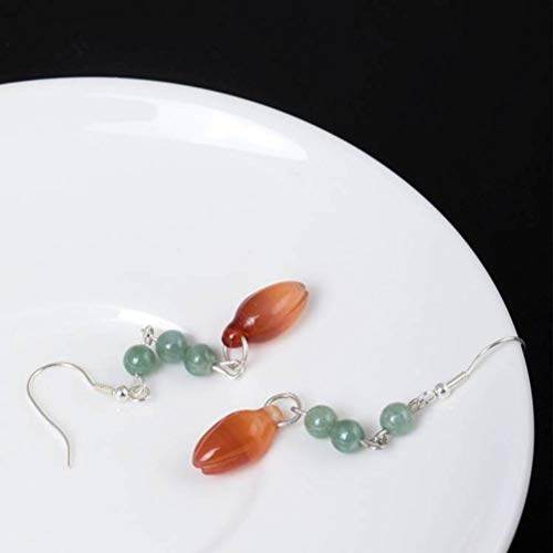 WOZUIMEI Pendientes de Oreja Aretes para Mujer S925 Plata Hecha a Mano Diy Pendientes de Jade Naturales Creativos Retro Estética Literaria Flor de Magnolia Pendientes de Gancho de Oreja LargaComo se