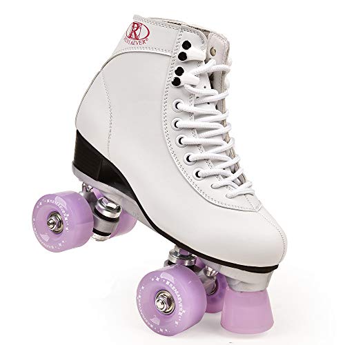 WuJiPeng Patines De Cuatro Ruedas Retro, Clásico, para Mujer, Bota Blanca Y Violeta,White-37EU