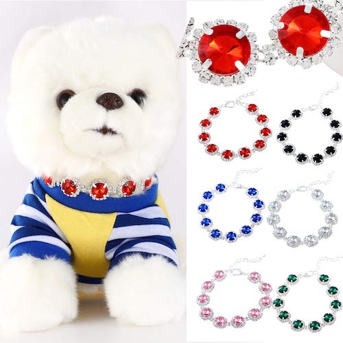 WZhen Joyería De Moda Perro Cristal Collar Rhinestone Collar Elegante Bling Brillante Mascota Accesorios De Boda para Cachorro - Azul S