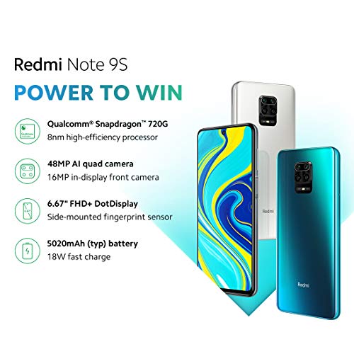 Xiaomi Redmi Note 9S - Smartphone de 6.67” FHD+ (DotDisplay, Snapdragon 720G, 6 GB RAM, 128 GB ROM, cámara cuádruple de 48 MP, batería de 5020 mAh) Aurora Blue [International Versional]