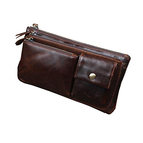 Xieben Vintage Fanny Pack De Cuero Bolso De La Cintura para Hombres Mujeres Viajes Senderismo Correr Hip Bum Cinturón Delgado Teléfono Celular Monedero Café