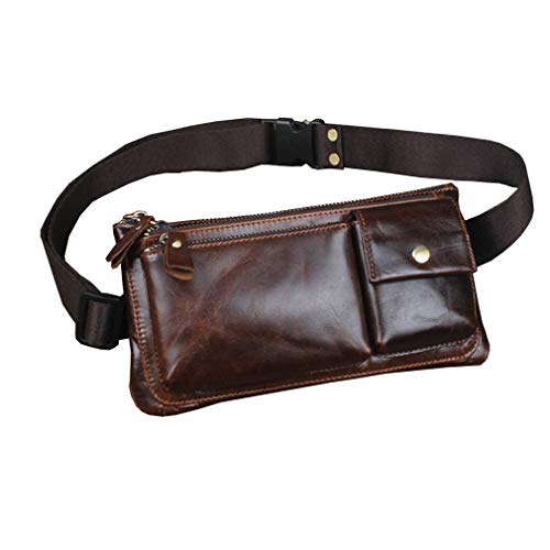 Xieben Vintage Fanny Pack De Cuero Bolso De La Cintura para Hombres Mujeres Viajes Senderismo Correr Hip Bum Cinturón Delgado Teléfono Celular Monedero Café