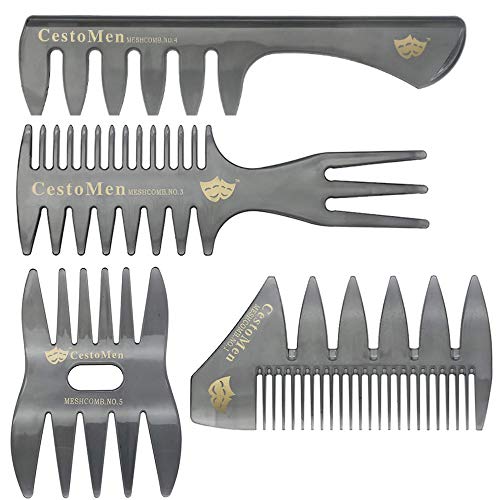 Xinlie 4 Piezas Peines de Peluqueria Profesional Hombre Set de Peines Dientes Anchos y Herramienta de Peluquería de Horquilla Peine Plástico de Peluquería Barberos Peines