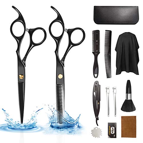 Xnuoyo 17 Pcs Multifunción Tijeras Peluqueria Kit, para Entresacar el Cabello Profesional con Capa de Barbero y Peine de Maquinilla de Afeitar Cepillo de Corte de Pelo para Salón y Hogar