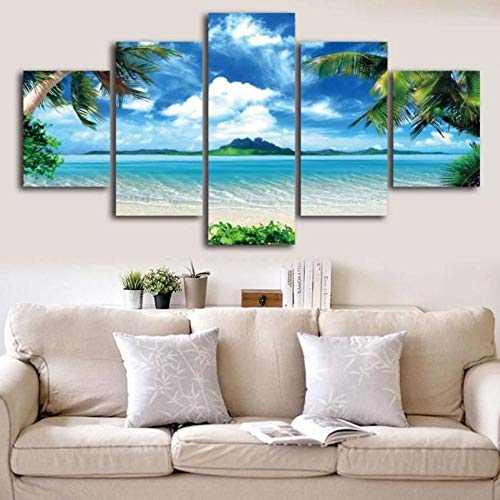 XuFan 5 Combinaciones de hechizos de Pintura de mar de árbol de Coco Impresas en Lienzo Impresiones de póster Decorativo de residencia de Artista de Lona, ​​20x30cm-2p 20x40cm-2p 20x50cm-1p Sin Marco