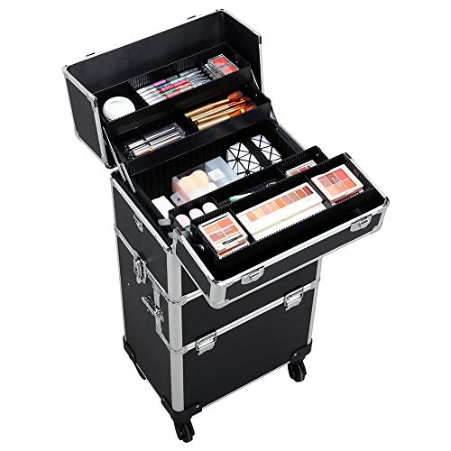 Yaheetech Maletín de Maquillaje Profesional Organizador Cosméticos Caja de Belleza 36 x 24 x 106,5 cm Negro