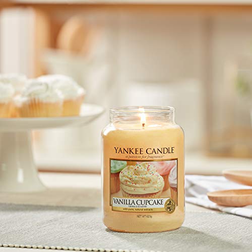 Yankee Candle Vela pequeña aromática en Tarro a Vainilla Cupcake, Cristal, Amarillo, Frasco