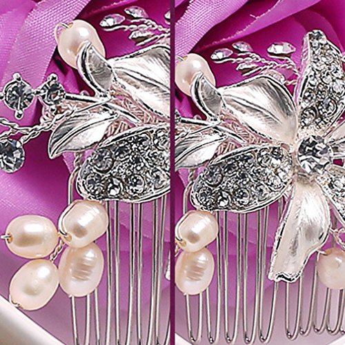 YAZILIND Tocado de Pelo Nupcial Peine Flores Zirconia cúbica Accesorios de la Boda del Pelo del Partido para Las Mujeres y Las Ninas (1pcs)