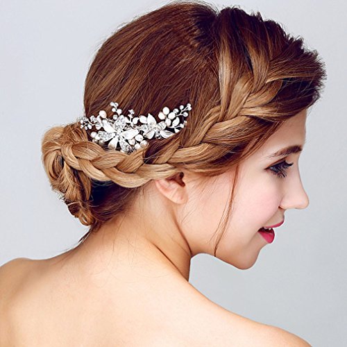 YAZILIND Tocado de Pelo Nupcial Peine Flores Zirconia cúbica Accesorios de la Boda del Pelo del Partido para Las Mujeres y Las Ninas (1pcs)