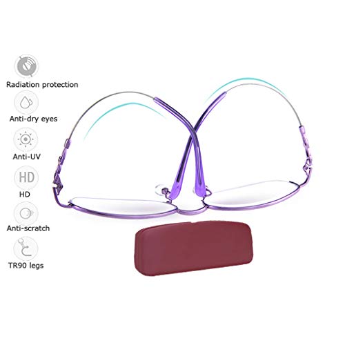 YDYJ Gafas Anti Azul Claro Gafas De Lectura De Titanio Puro Mujeres - Estuche Compacto Incluido Lectores Semi Sin Montura Marco Flexible Púrpura