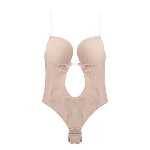 YiZYiF Sujetador Básico Body sin Espalda Mujer Sujetador Invisible Body Espalda al Aire Sostén Escote Profundo Lencería para Vestido Boda Fiesta Ceremonia Beige A 36C,36D,38B