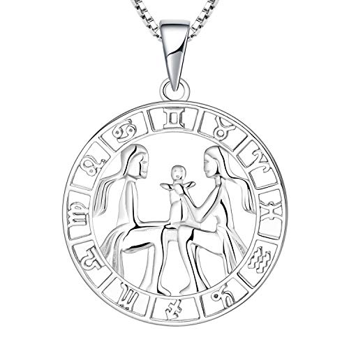 YL Collar de géminis de plata 925 Horóscopo de plata del zodiaco 12 constelación collar colgante para mujeres y niñas