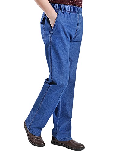 Youlee Hombres Cintura elástica Pantalones Rectos Jeans Light Blue XXL