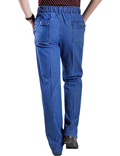 Youlee Hombres Cintura elástica Pantalones Rectos Jeans Light Blue XXL