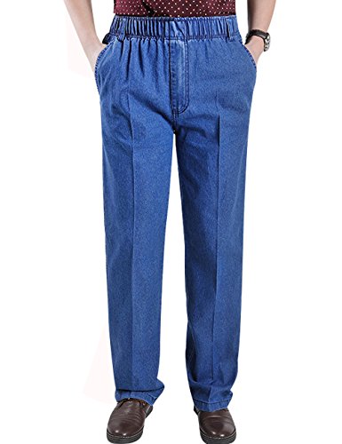 Youlee Hombres Cintura elástica Pantalones Rectos Jeans Light Blue XXL