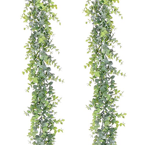 YQing 2 Piezas Eucalipto Artificial Guirnalda, Hojas de eucalipto Eucalyptus Guirnaldas Seda Hojas Vines Artificiales Decoracion Boda Fondo Pared Decoración