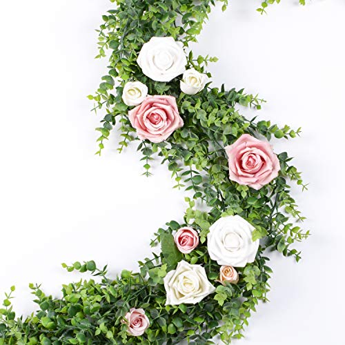 YQing 2 Piezas Eucalipto Artificial Guirnalda, Hojas de eucalipto Eucalyptus Guirnaldas Seda Hojas Vines Artificiales Decoracion Boda Fondo Pared Decoración