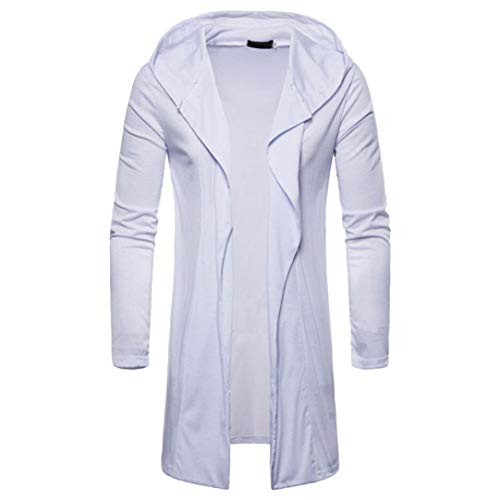 Yvelands con Capucha de la sección Larga suéter de la Rebeca Hombres Guapo Moda para Hombre con Capucha sólido Gabardina Chaqueta de la Rebeca de Manga Larga Blusa otoño Invierno (Blanco, L)