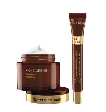 Yves Rocher RICHE CRÈME - Set de cuidado intensivo regenerador, alivia las arrugas, cuidado facial con crema antiedad y cuidado de los ojos, idea de regalo