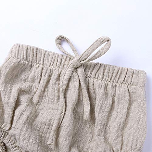 YWLINK♥Mono De Bebe Verano NiñOs NiñAsCamiseta Sin Mangas De Lino De Manga Corta Traje De Rastreo+Encaje Pantalones Cortos Moda Casual Lindo Vestido Bautizo Ropa De Bebe(Beige,12-18 meses/90)