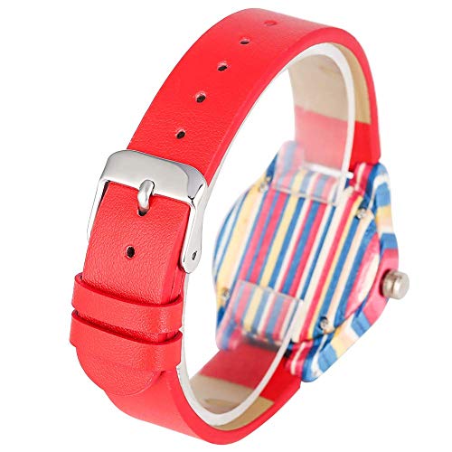 Yxxc Reloj con Correa de Hebilla roja con Esfera Colorida y Concisa para Dama, Relojes de Madera de bambú súper livianos para Mujeres, Reloj de Pulsera de Madera de Cuarzo Informal para