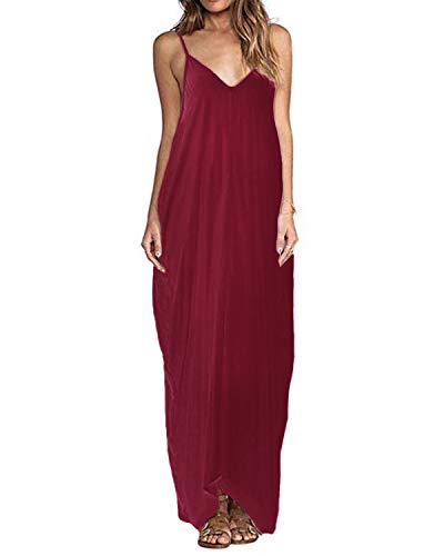 ZANZEA - Vestido largo de verano para mujer con cuello en V, estilo bohemio, sin espalda, estilo sexy A-claret 52