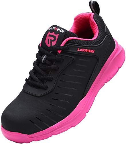 Zapatillas de Seguridad Mujer/Hombre DY-112, Zapatos de Trabajo con Punta de Acero Ultra Liviano Suave y cómodo Transpirable, Brillante Negro, 39 EU