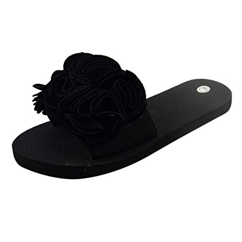 Zapatos de Playa Antideslizantes Sandalias Planas de Flores Bohemias para Mujeres de Yvelands Zapatos de Playa Antideslizantes(Negro,38)