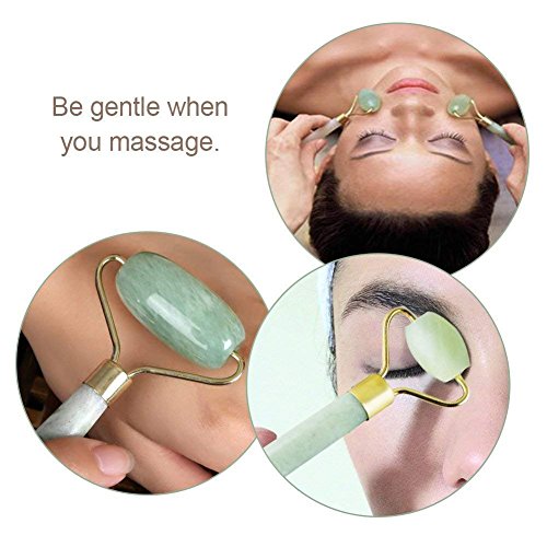 Zeagro Jade Roller Massager Slimming Tool Facial Face Massage, 100% Hecho a Mano Natural Premium Jade Stone Rollers, Double Smooth Rollers - Perseverancia