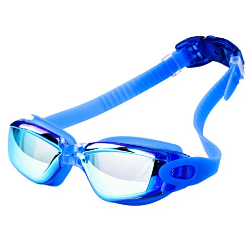 Zidao Gafas De Natación, Espejo Natación No Hay Fugas Grados Campo contra La Niebla Los Rayos UV Visión con Cubierta Libre Silicona Suave Y Puente Nariz,Azul