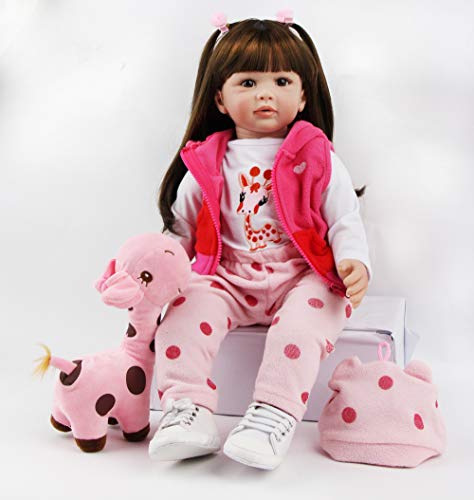 ZIYIUI 24 Pulgadas 60 cm Muñecos Bebé Reborn Niña Silicona Suave Vinilo Vida Real Hecho a Mano Cuerpo Completo Realista Maniquí Magnético Mejores Pelo Largo Reborn Dolls