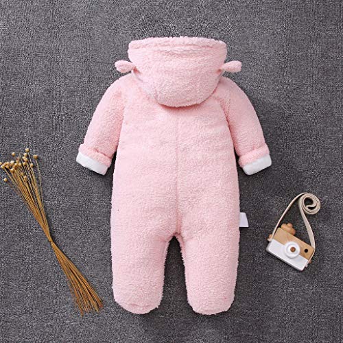 0-12 Meses Bebé NiñO NiñA Abrigo De OtoñO Mono De Manga Larga con Cremallera Y Oso De Dibujos Animados Regalo De Bautizo De Bebé Chaqueta Gruesa con Capucha-Una Pieza De Ropa(Rosado,0-3 meses/59)