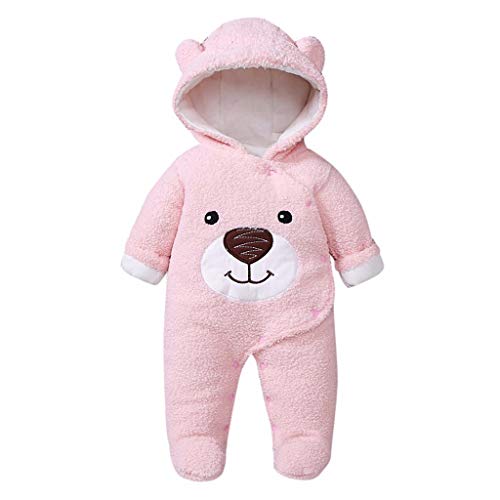 0-12 Meses Bebé NiñO NiñA Abrigo De OtoñO Mono De Manga Larga con Cremallera Y Oso De Dibujos Animados Regalo De Bautizo De Bebé Chaqueta Gruesa con Capucha-Una Pieza De Ropa(Rosado,0-3 meses/59)