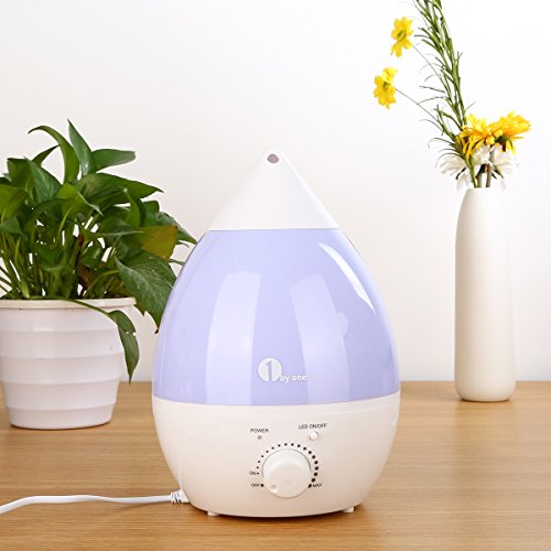 1 BY ONE Humidificador ultrasónico"No Ruido" 2.8 Litros - Luces LED de 7 Colores - con la función apagado automático para su hogar y oficina