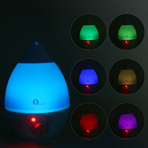 1 BY ONE Humidificador ultrasónico"No Ruido" 2.8 Litros - Luces LED de 7 Colores - con la función apagado automático para su hogar y oficina