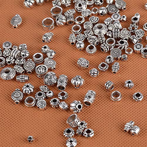 100g Abalorios Espaciadores Mixtos Separador Abalorios Espaciador Cuentas de Plata Tibetano para DIY Pulseras Collares Colgantes Pendientes Joyería Bisutería Color Plateado 100-120pcs Aproximadamente