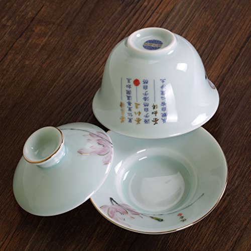 130 ml porcelana cerámica Lotus Infusiones Té gongfu chino taza de té con tapa y platillo