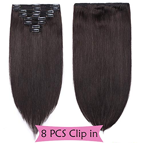 14"(35cm) Extensiones de Cabello Natural Clip Double Weft(Muy Gruesas) #1B Negro Natural Pelo Natural Humano 100% Remy 8 Piezas 18 Clips Liso Corto Postizos Pelucas (120g)