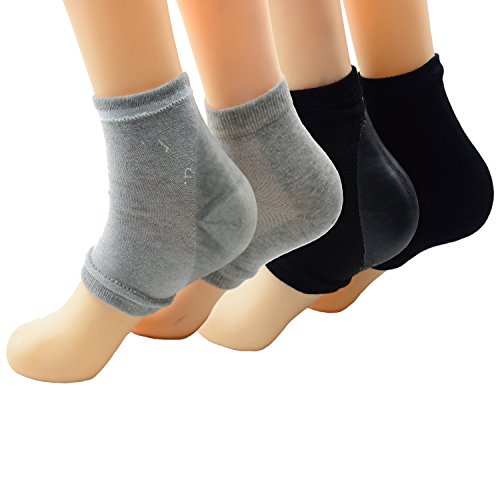 2 Pares de Calcetines de Gel de Silicona Hidratante para la Piel Agrietada Dura Seca Hidratante Calcetines de Recuperación Cómoda de la Punta Abierta para la Mayoría del Tamaño (Gris + Negro)