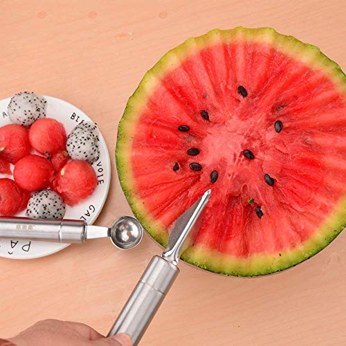 2 pzs Herramienta de Tallado de Frutas Cuchara de Melon Cuchillo Tallado de Fruta 2 en 1,Herramienta de Cocina Multifunción de Acero Inoxidable,Ensalada de Frutas Tallado en Bricolaje