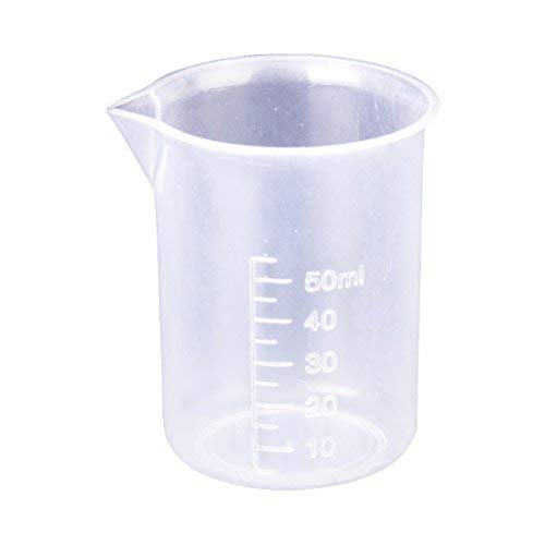 2 vasos de precipitado transparentes de 50 ml para tomar medidas aptos para el laboratorio y la cocina | blanco | Vaso de precipitado de plástico transparente apto para pruebas de laboratorio