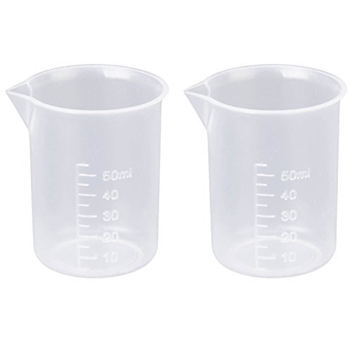 2 vasos de precipitado transparentes de 50 ml para tomar medidas aptos para el laboratorio y la cocina | blanco | Vaso de precipitado de plástico transparente apto para pruebas de laboratorio