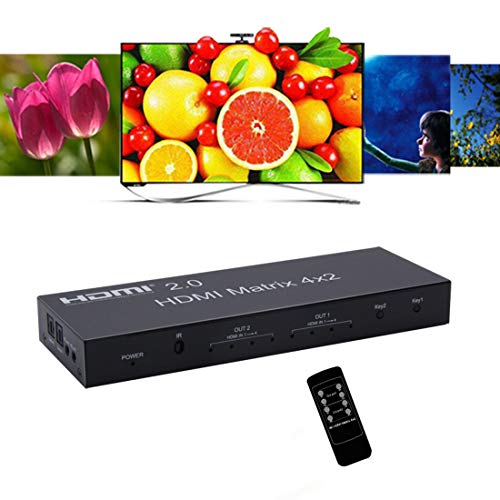 2.0 HDMI Matrix 4x2 4K @ 60Hz HDR Switch Splitter 4 Entradas 2 Salida RGB/YUV 4：4：4 Optical SPDIF y Salida Audio Jack 3.5 mm con Control Remoto