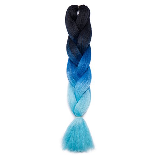 24"(60cm) 5 Piezas Extensiones de Pelo Sintético para Hacer Trenzas Africanas - Cabello No Destiñe y Se Ve Natural - (500g,Negro/Azul Oscuro/Azul Claro)