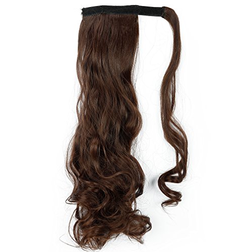 24"(60cm) Coleta Postiza de Pelo Sintético Rizado con Clips Extensiones de Cabello Invisible y Natural Ponytail Hair Extension (100g,Castaño Chocolate)