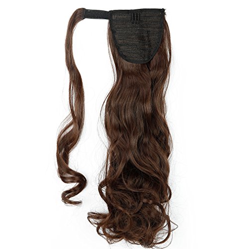 24"(60cm) Coleta Postiza de Pelo Sintético Rizado con Clips Extensiones de Cabello Invisible y Natural Ponytail Hair Extension (100g,Castaño Chocolate)