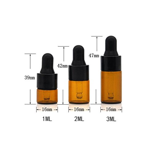 24PCS Mini Amber Glass Essential Oil Dropper Frascos la botella con el casquillo goma negro Cosmético Perfume la muestra Frascos líquidos Contenedor almacenamiento (3ml)