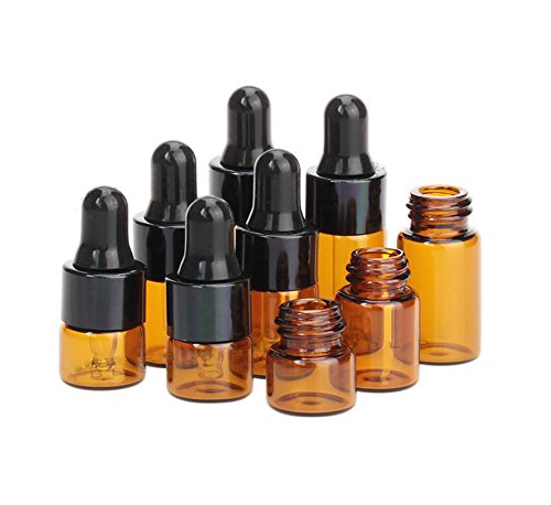 24PCS Mini Amber Glass Essential Oil Dropper Frascos la botella con el casquillo goma negro Cosmético Perfume la muestra Frascos líquidos Contenedor almacenamiento (3ml)