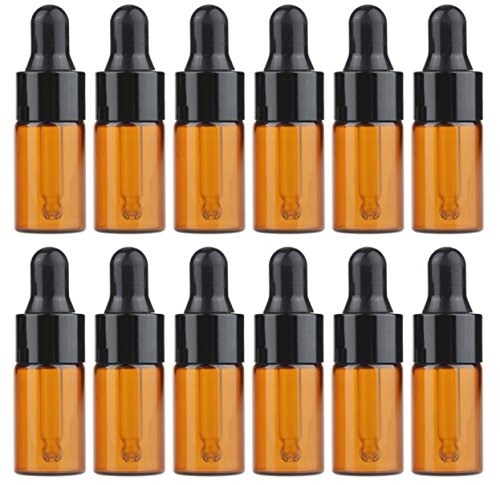 24PCS Mini Amber Glass Essential Oil Dropper Frascos la botella con el casquillo goma negro Cosmético Perfume la muestra Frascos líquidos Contenedor almacenamiento (3ml)